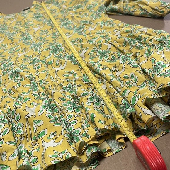 Rhode Women's‎ Small Cotton Floral Crew Neck  Long Sleeve Dress Yellow - Picture 9 of 10